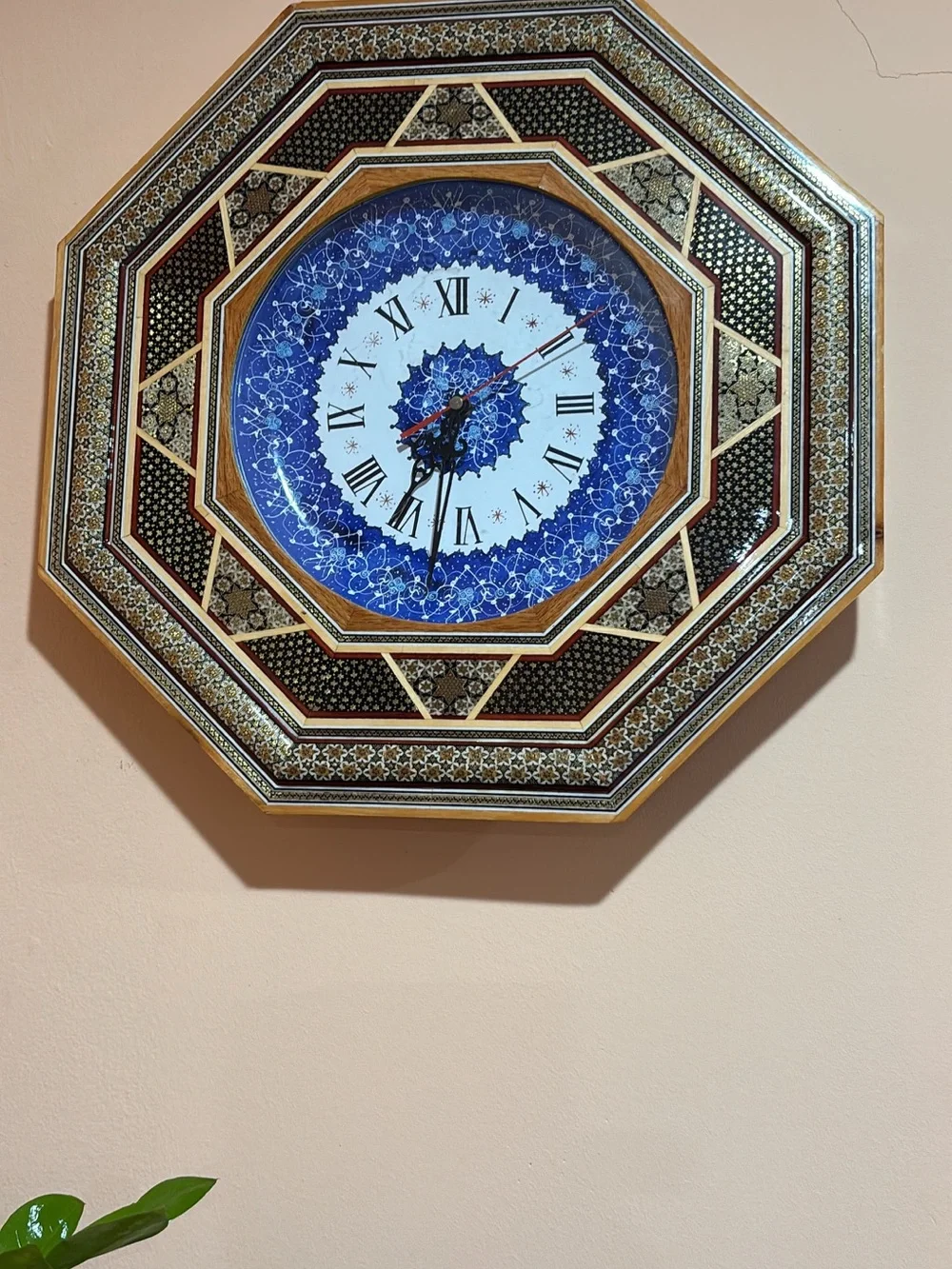 Handcrafted Blue & Gold Octagonal Wall Clock - Elegant Home Wall Decor